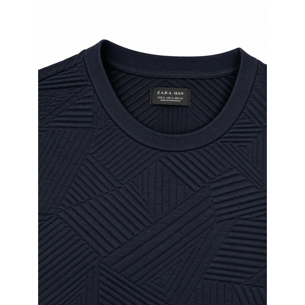 ZARA MAN Navy Blue Textured Geometric Sweatshirt